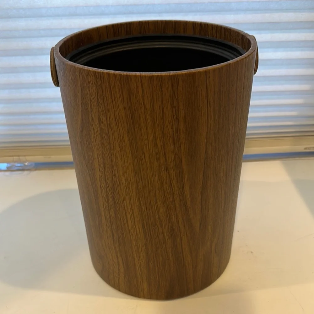 Vintage Elmar MFG Mid-Century Faux Wood Ice Bucket w/ Handle Bar Cart Ice Bucket